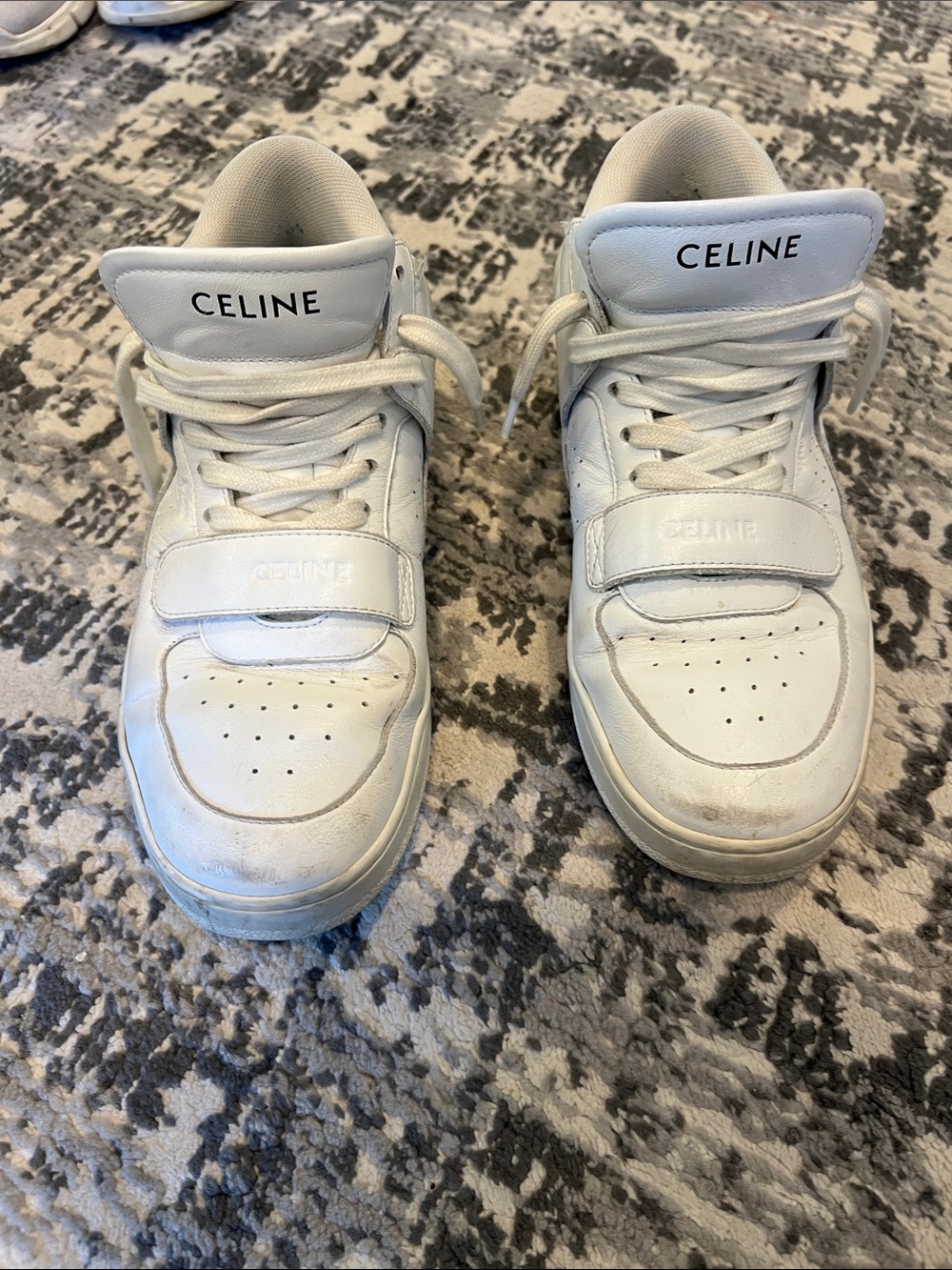 Celine White Leather Strap Sneakers